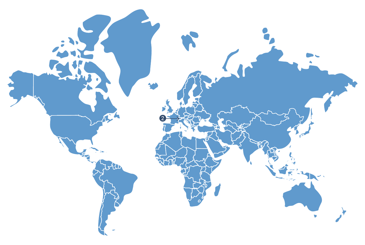 A map of the world showing where Scholars reside and how many live there.